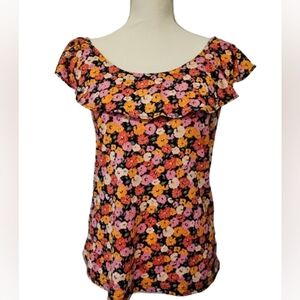 Loft Floral Print Ruffle Top Cotton Blouse Women's Size Small NWT